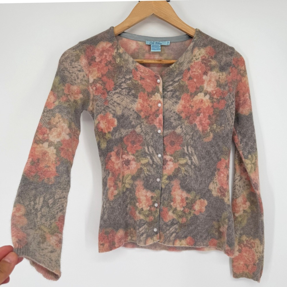 Lili Bleu Floral Angora Bld Cardigan S Pearl Button Cottagecore Soft Girl Dainty